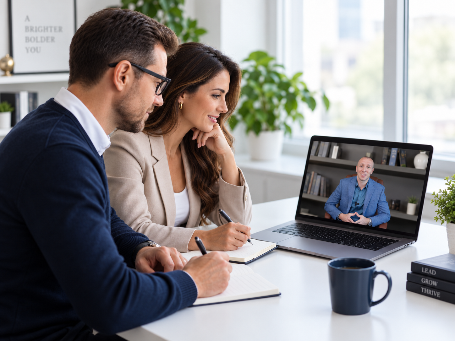 Two professionals engaged in a live virtual coaching session
